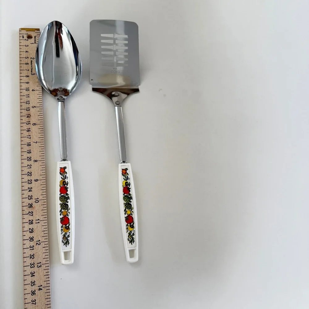 Ekco USA‎ Vintage Spatula Spoon Set Spice of Life Vegetable Handle 2pc